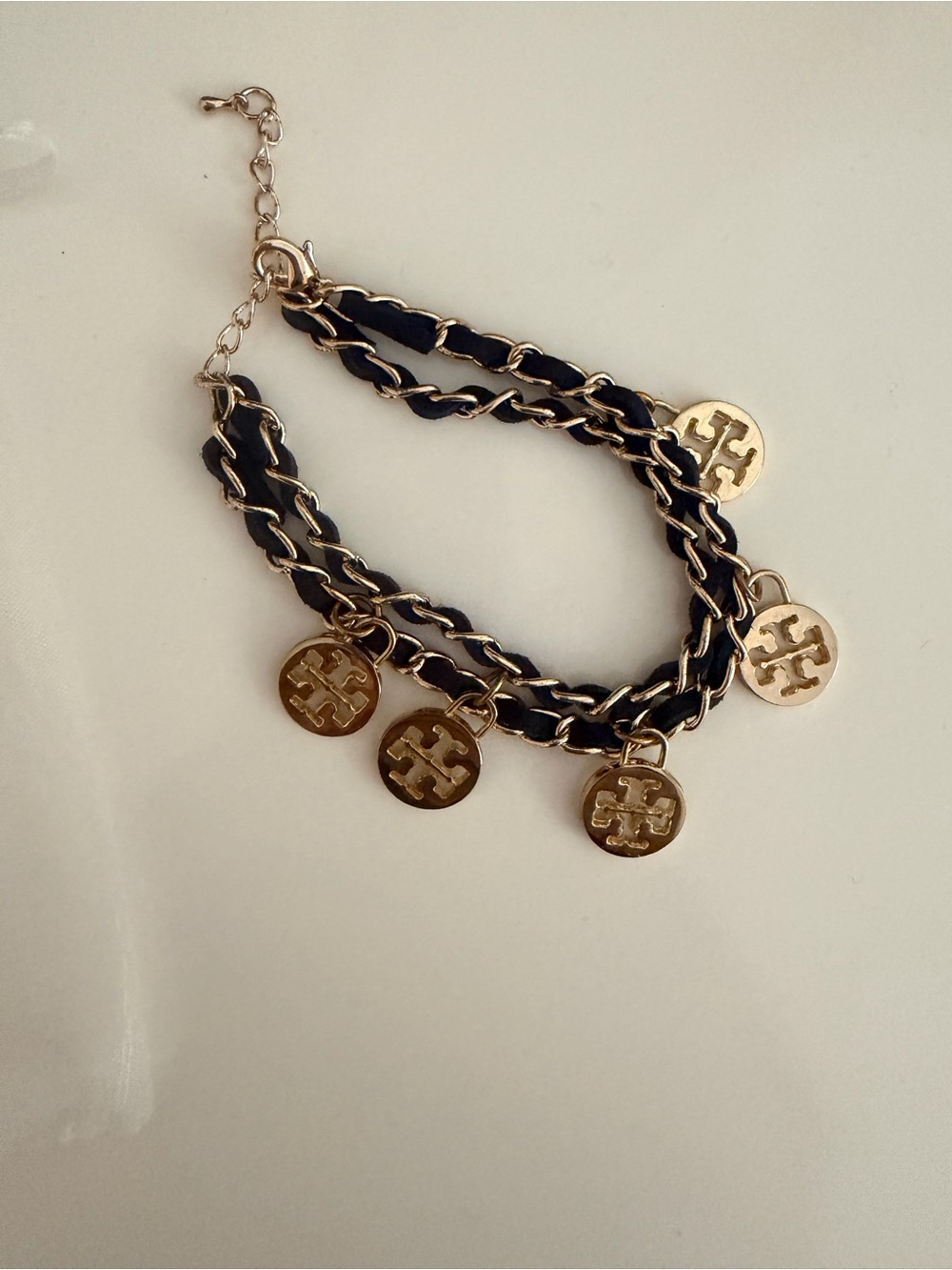 Tory Burch Gold and Navy Chain Charm Bracelet - Designer Style